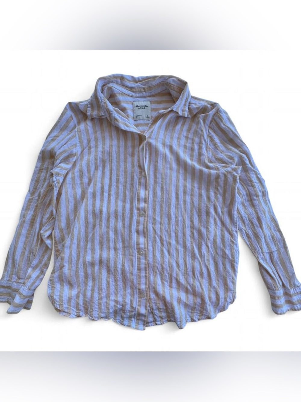 Abercrombie & Fitch striped linen-blend button-up shirt yellow white stripe, L